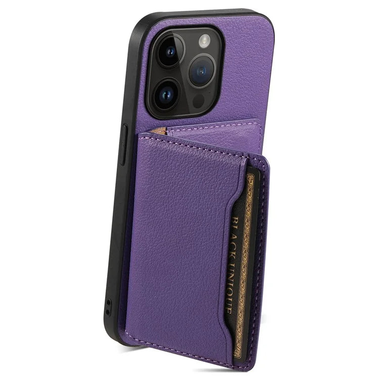 For iPhone 14 Pro Kickstand Case Card Slot Calf Texture PU+ PC+TPU Phone Case