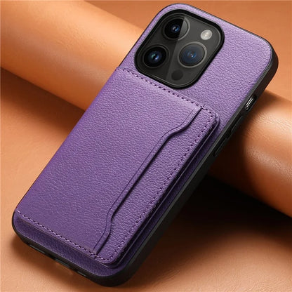 For iPhone 14 Pro Kickstand Case Card Slot Calf Texture PU+ PC+TPU Phone Case