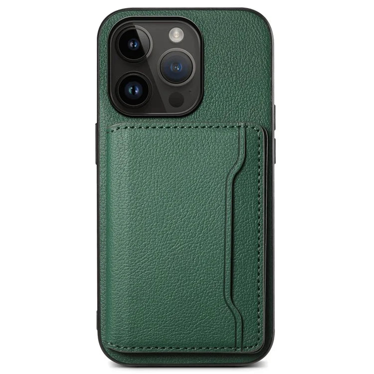 For iPhone 14 Pro Kickstand Case Card Slot Calf Texture PU+ PC+TPU Phone Case