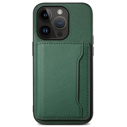 For iPhone 14 Pro Kickstand Case Card Slot Calf Texture PU+ PC+TPU Phone Case