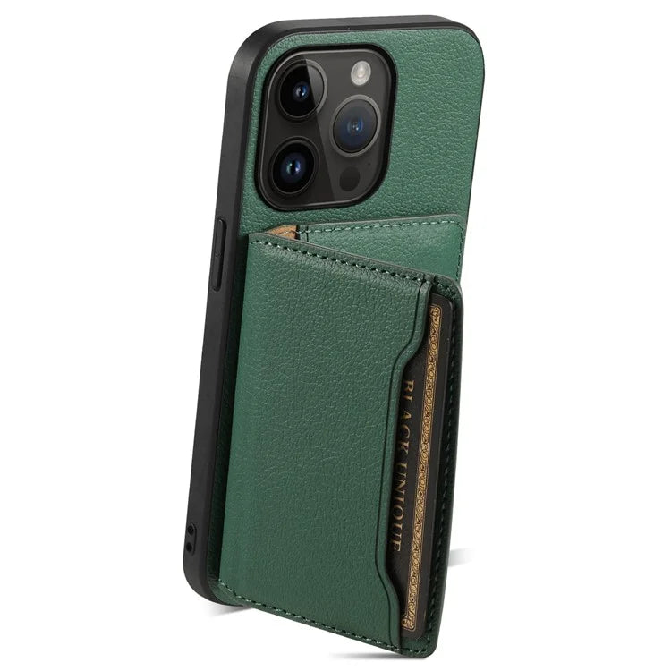For iPhone 14 Pro Kickstand Case Card Slot Calf Texture PU+ PC+TPU Phone Case