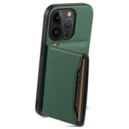 For iPhone 14 Pro Kickstand Case Card Slot Calf Texture PU+ PC+TPU Phone Case