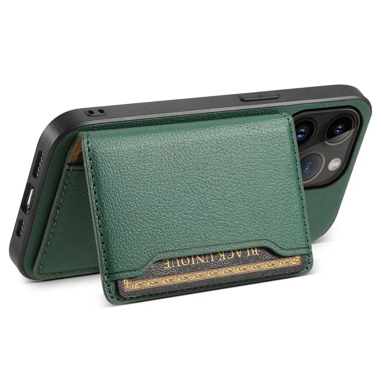 For iPhone 14 Pro Kickstand Case Card Slot Calf Texture PU+ PC+TPU Phone Case