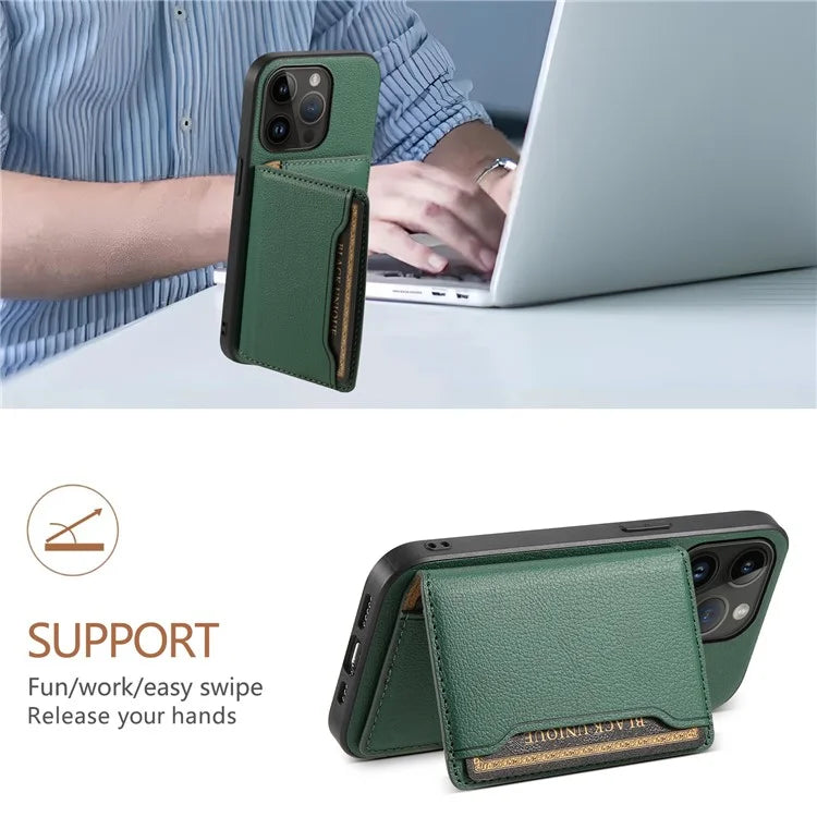 For iPhone 14 Pro Kickstand Case Card Slot Calf Texture PU+ PC+TPU Phone Case