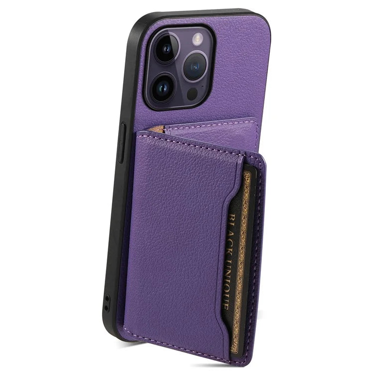 For iPhone 14 Pro Max Case Calf Texture PU Leather Kickstand Shockproof Back Cover