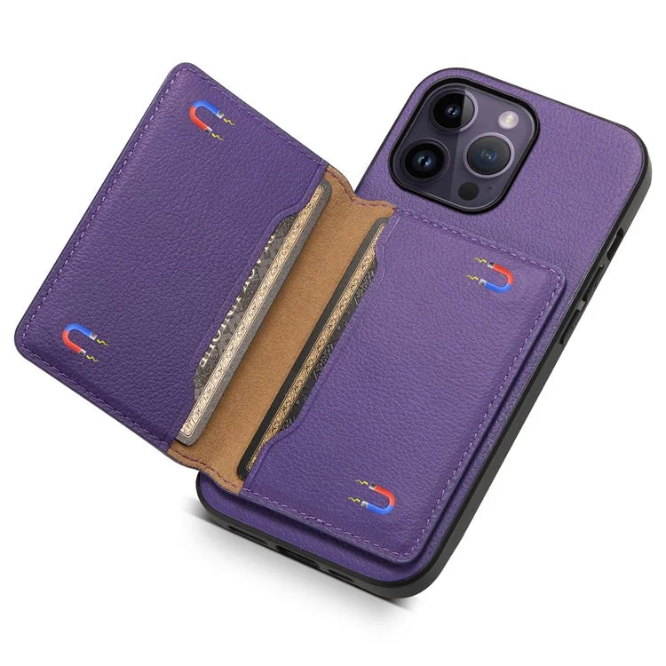 For iPhone 14 Pro Max Case Calf Texture PU Leather Kickstand Shockproof Back Cover