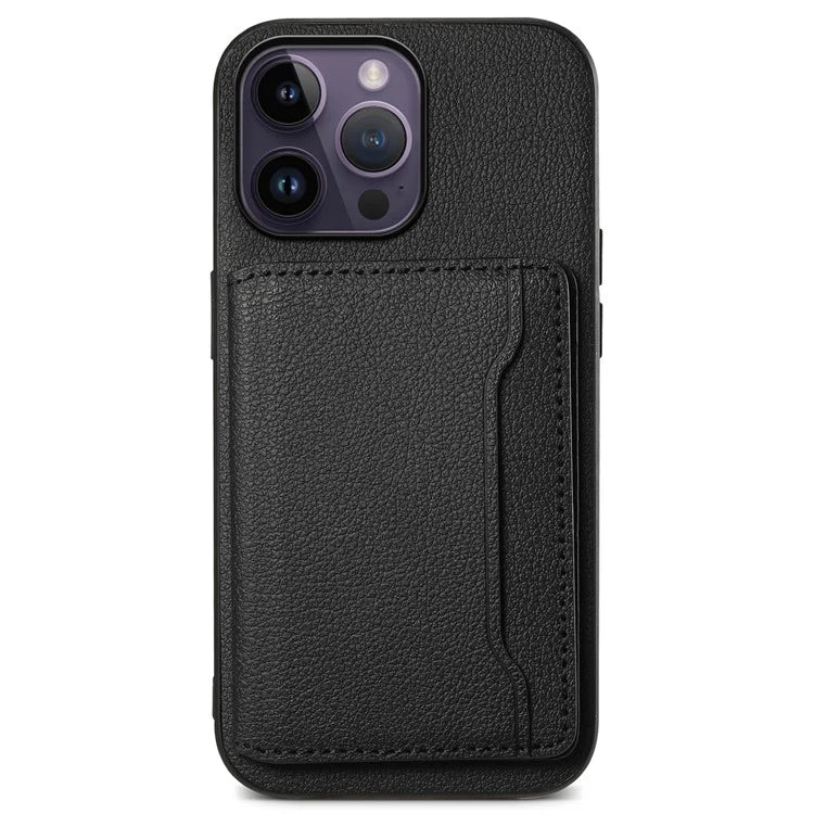 For iPhone 14 Pro Max Case Calf Texture PU Leather Kickstand Shockproof Back Cover