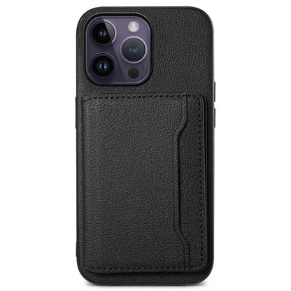For iPhone 14 Pro Max Case Calf Texture PU Leather Kickstand Shockproof Back Cover