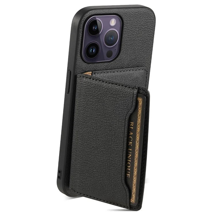 For iPhone 14 Pro Max Case Calf Texture PU Leather Kickstand Shockproof Back Cover
