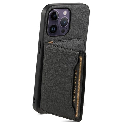 For iPhone 14 Pro Max Case Calf Texture PU Leather Kickstand Shockproof Back Cover