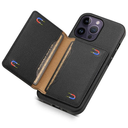 For iPhone 14 Pro Max Case Calf Texture PU Leather Kickstand Shockproof Back Cover