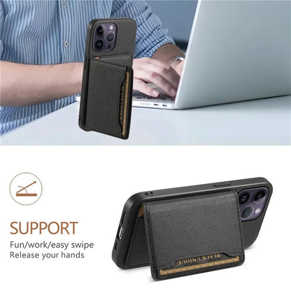 For iPhone 14 Pro Max Case Calf Texture PU Leather Kickstand Shockproof Back Cover