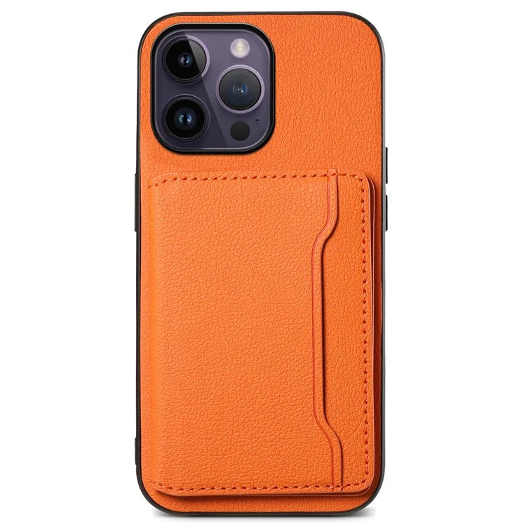 For iPhone 14 Pro Max Case Calf Texture PU Leather Kickstand Shockproof Back Cover