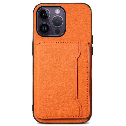 For iPhone 14 Pro Max Case Calf Texture PU Leather Kickstand Shockproof Back Cover