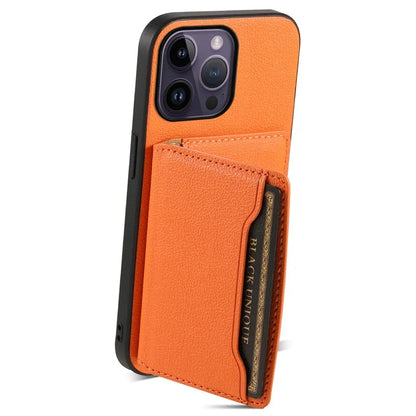 For iPhone 14 Pro Max Case Calf Texture PU Leather Kickstand Shockproof Back Cover