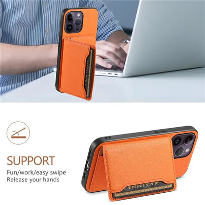 For iPhone 14 Pro Max Case Calf Texture PU Leather Kickstand Shockproof Back Cover