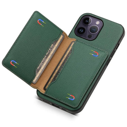 For iPhone 14 Pro Max Case Calf Texture PU Leather Kickstand Shockproof Back Cover
