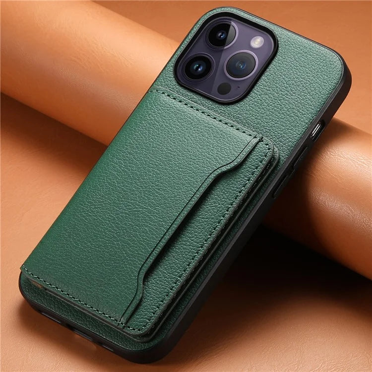 For iPhone 14 Pro Max Case Calf Texture PU Leather Kickstand Shockproof Back Cover
