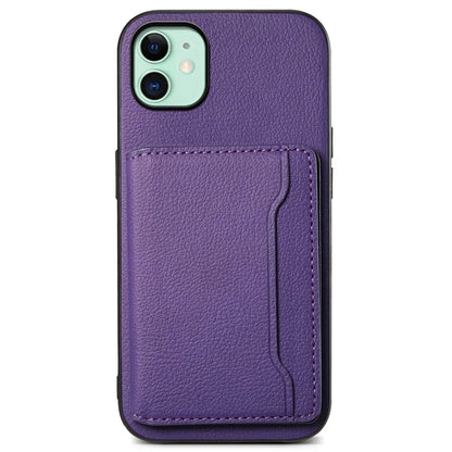 For iPhone 11 Case Leather+PC+TPU Kickstand Phone Shell with Card Holder