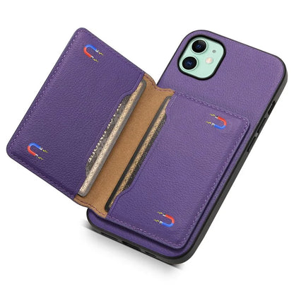 For iPhone 11 Case Leather+PC+TPU Kickstand Phone Shell with Card Holder