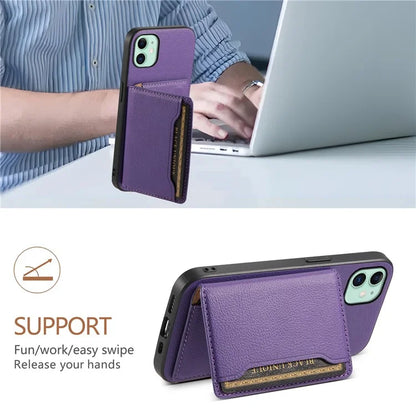 For iPhone 11 Case Leather+PC+TPU Kickstand Phone Shell with Card Holder