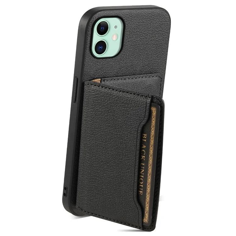For iPhone 11 Case Leather+PC+TPU Kickstand Phone Shell with Card Holder