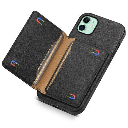 For iPhone 11 Case Leather+PC+TPU Kickstand Phone Shell with Card Holder