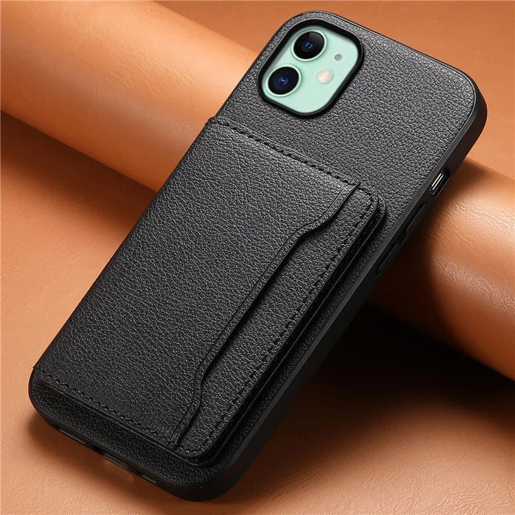 For iPhone 11 Case Leather+PC+TPU Kickstand Phone Shell with Card Holder