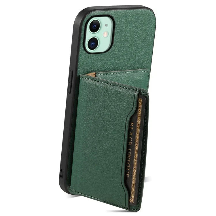 For iPhone 11 Case Leather+PC+TPU Kickstand Phone Shell with Card Holder