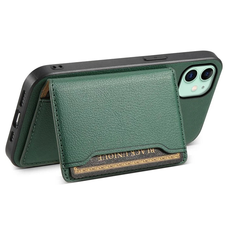For iPhone 11 Case Leather+PC+TPU Kickstand Phone Shell with Card Holder