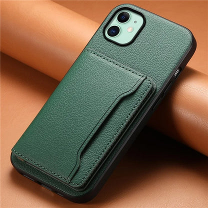 For iPhone 11 Case Leather+PC+TPU Kickstand Phone Shell with Card Holder