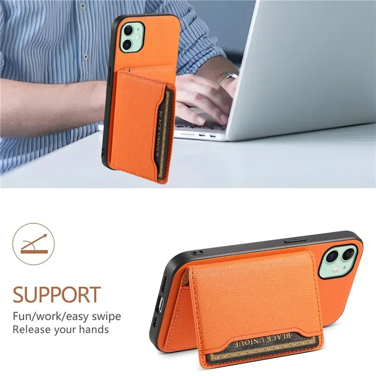 For iPhone 11 Case Leather+PC+TPU Kickstand Phone Shell with Card Holder