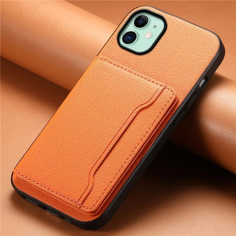 For iPhone 11 Case Leather+PC+TPU Kickstand Phone Shell with Card Holder