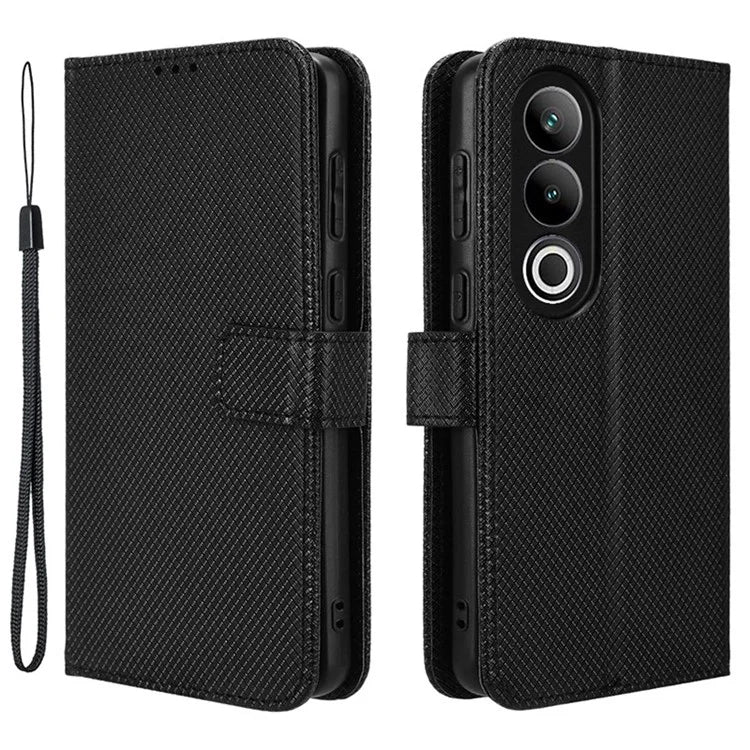 For OnePlus Ace 3V 5G Case Diamond Texture Folio Stand Phone Cover with Wrist Strap