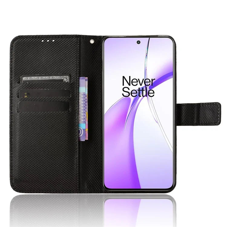 For OnePlus Ace 3V 5G Case Diamond Texture Folio Stand Phone Cover with Wrist Strap