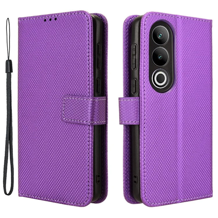 For OnePlus Ace 3V 5G Case Diamond Texture Folio Stand Phone Cover with Wrist Strap