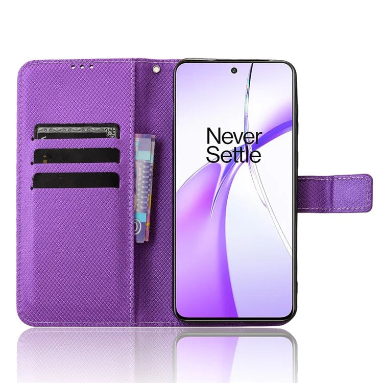 For OnePlus Ace 3V 5G Case Diamond Texture Folio Stand Phone Cover with Wrist Strap