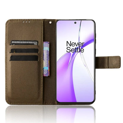 For OnePlus Ace 3V 5G Case Diamond Texture Folio Stand Phone Cover with Wrist Strap