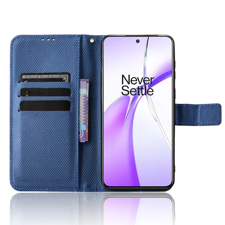 For OnePlus Ace 3V 5G Case Diamond Texture Folio Stand Phone Cover with Wrist Strap