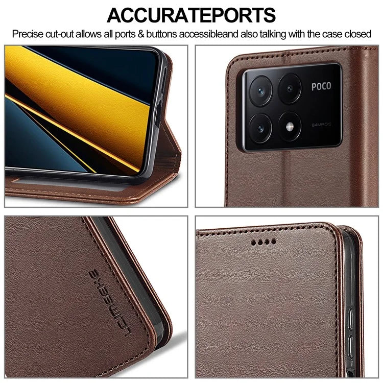 LC.IMEEKE For Xiaomi Poco X6 Pro 5G / Redmi K70E 5G Case Calf Texture Leather Wallet Flip Phone Cover