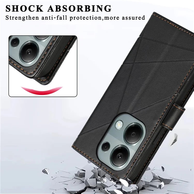 DF-06 For Xiaomi Redmi Note 13 Pro 4G / Poco M6 Pro 4G Case Line Imprinted Leather Phone Cover