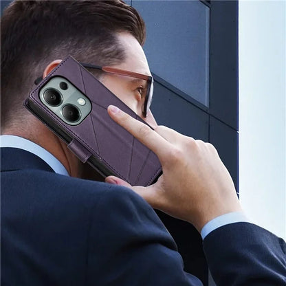 DF-06 For Xiaomi Redmi Note 13 Pro 4G / Poco M6 Pro 4G Case Line Imprinted Leather Phone Cover