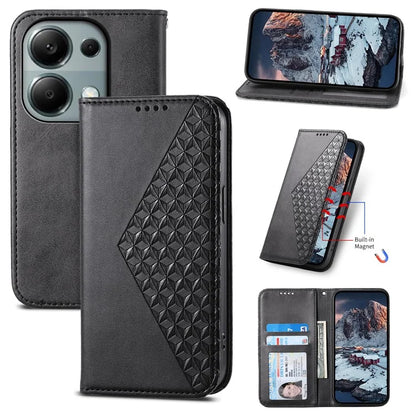 For Xiaomi Redmi Note 13 Pro 4G Case PU Leather Rhombus Imprinted Pattern Wallet Phone Cover