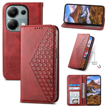 For Xiaomi Redmi Note 13 Pro 4G Case PU Leather Rhombus Imprinted Pattern Wallet Phone Cover