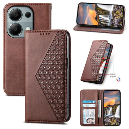 For Xiaomi Redmi Note 13 Pro 4G Case PU Leather Rhombus Imprinted Pattern Wallet Phone Cover