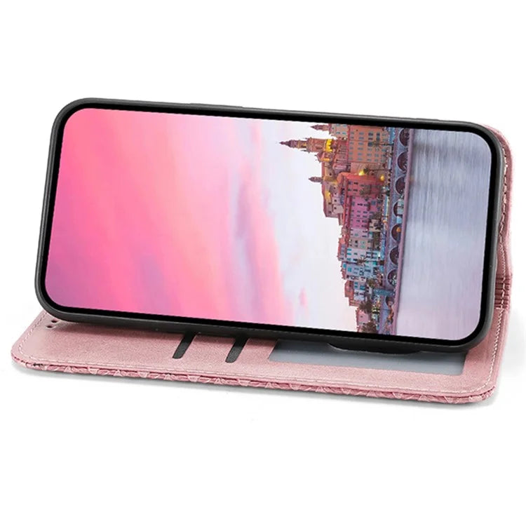 For Xiaomi Redmi Note 13 Pro 4G Case PU Leather Rhombus Imprinted Pattern Wallet Phone Cover
