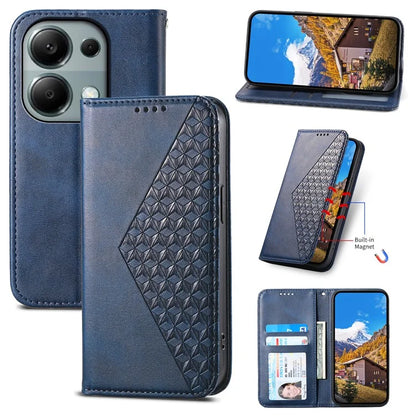 For Xiaomi Redmi Note 13 Pro 4G Case PU Leather Rhombus Imprinted Pattern Wallet Phone Cover