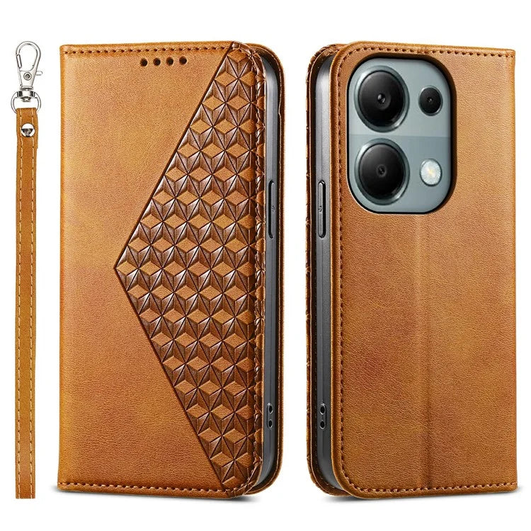 For Xiaomi Redmi Note 13 Pro 4G Case PU Leather Rhombus Imprinted Pattern Wallet Phone Cover