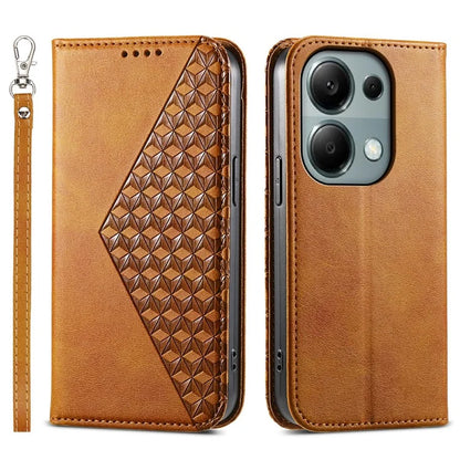 For Xiaomi Redmi Note 13 Pro 4G Case PU Leather Rhombus Imprinted Pattern Wallet Phone Cover