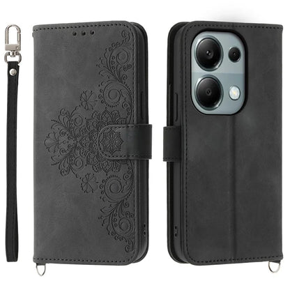 For Xiaomi Redmi Note 13 Pro 4G / Poco M6 Pro 4G Case Flower Pattern Skin-touch Phone Cover with 2 Straps